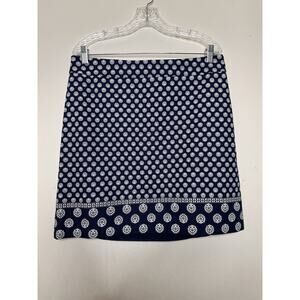 Talbots Size 12 Navy Cream Floral Cotton Blend Skirt Lined Side Zip Career Work